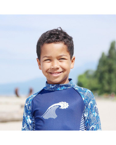 Koszulka plażowo-kąpielowa z filtrem UPF 50 - Navy Wave Top Dziecięcy UPF 50 Stonz